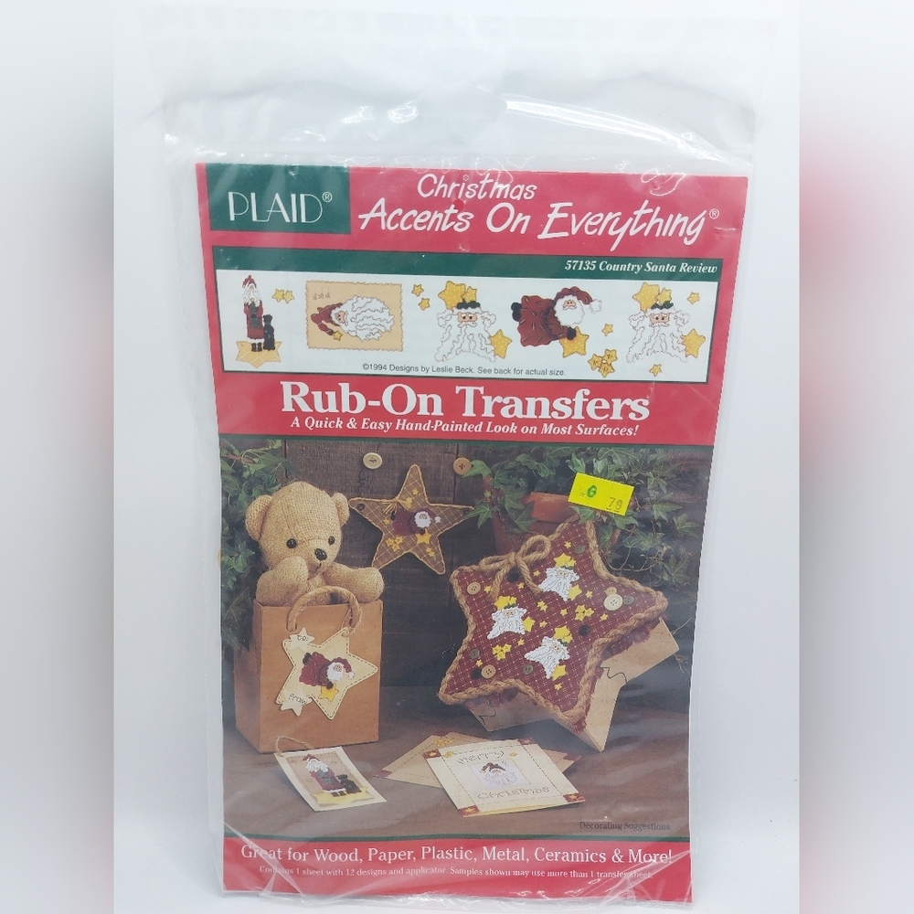 Vtg Plaid Rub on transfers #57135 Country Santa